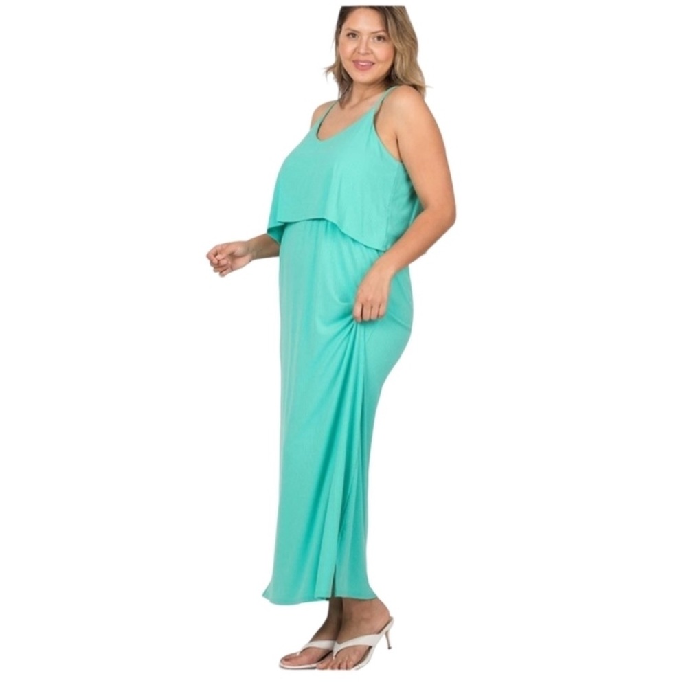 👗NewZenana👗Plus Size Mint Ribbed Double Layer Dress Size 2X